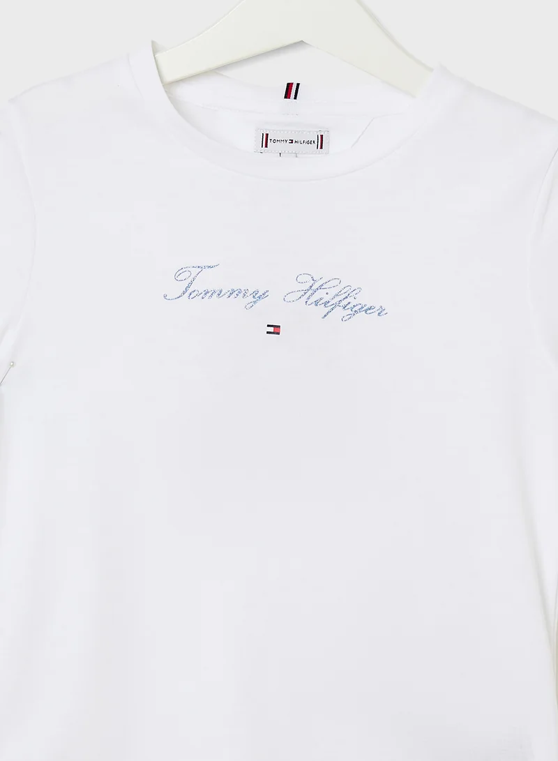 TOMMY HILFIGER Youth Crew Neck Script Logo Slim Fit T-Shirt