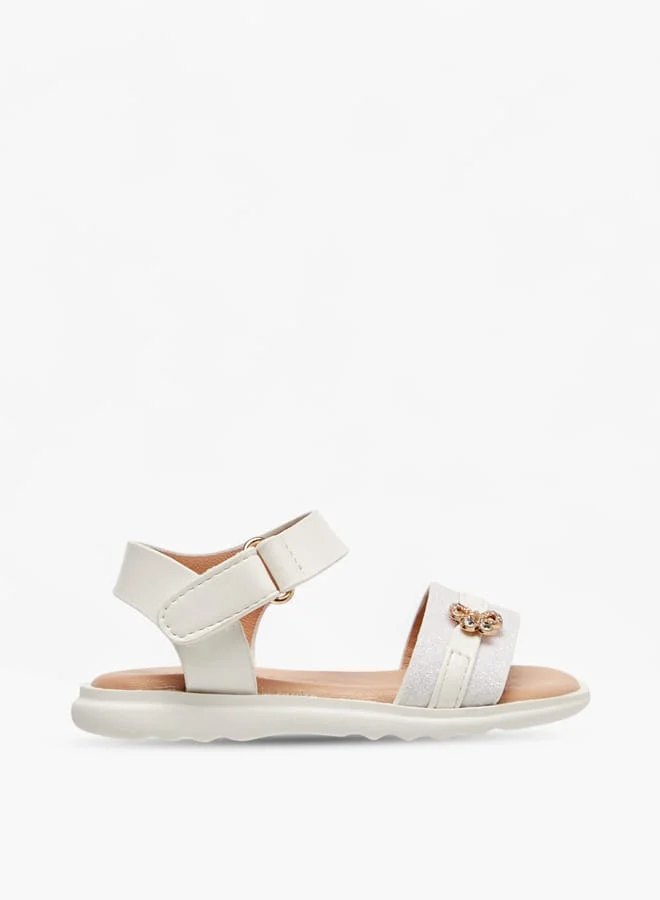 Girls Butterfly Embellished Strap Sandals With Hook And Loop Closure
