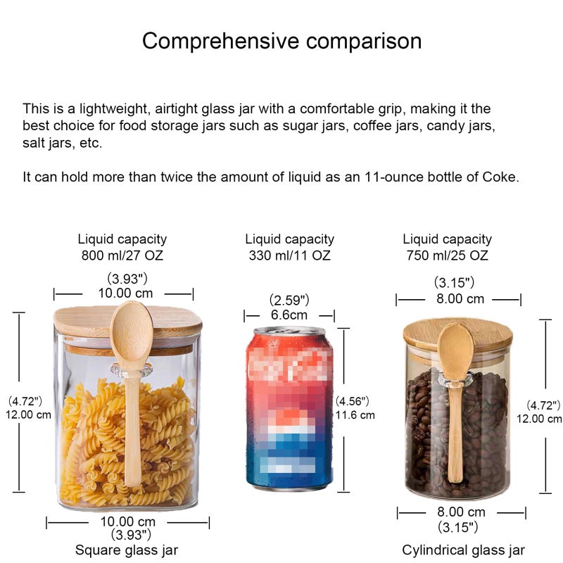 CNWSGEM Sugar Bowls Sugar Container 25.36 FL OZ Glass Coffee Canister Airtight Food Storage Jar with Lid and Spoon Candy Jar Coffee Bar Accessories Storage Beans Powder (Square) - Image 2