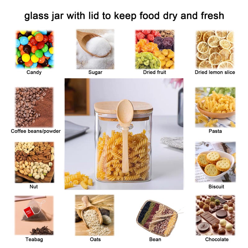 CNWSGEM Sugar Bowls Sugar Container 25.36 FL OZ Glass Coffee Canister Airtight Food Storage Jar with Lid and Spoon Candy Jar Coffee Bar Accessories Storage Beans Powder (Square) - Image 4