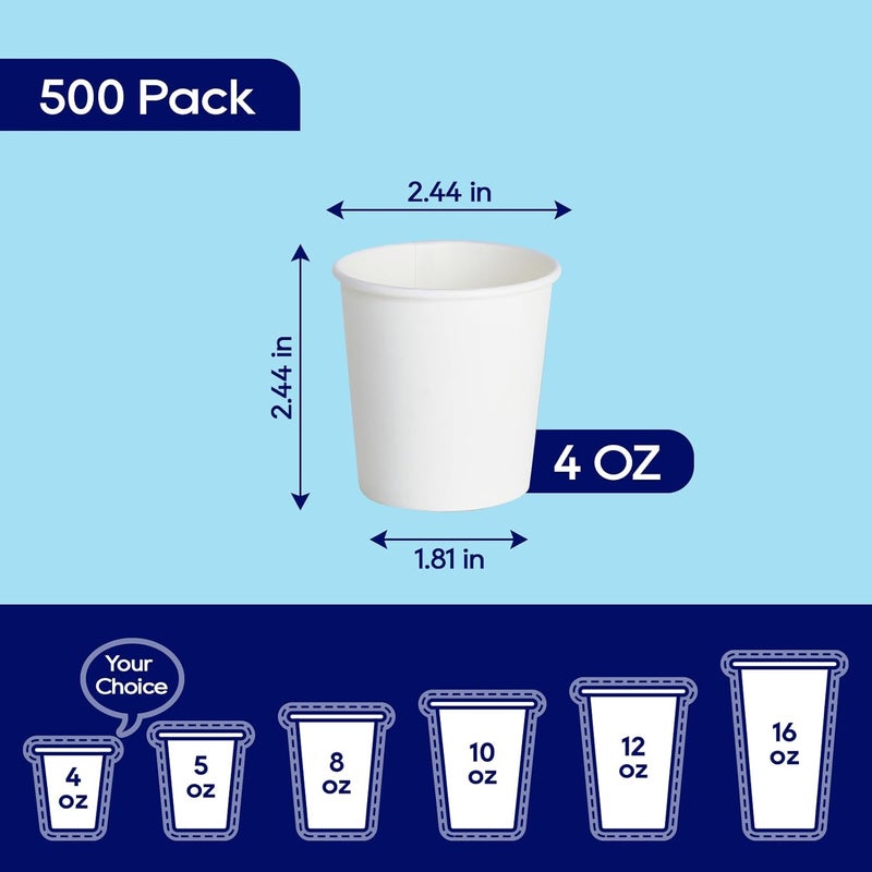 LITOPAK 500 Pack 4 oz Paper Cups, Disposable Coffee Cups, White Espresso Cups, Hot/Cold Beverage Drinking Cups for Party, Picnic, and Travel - Image 2