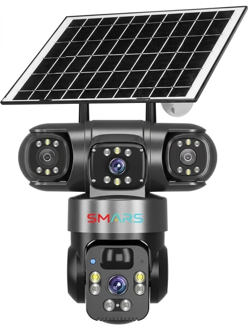 smars 12 MP Full HD Tripple Lens 4G Solar Powered CCTV Camera | Manual Side Rotation| Auto Tracking | Human Detection | Two-Way Audio | Color Night Vision - Image 1