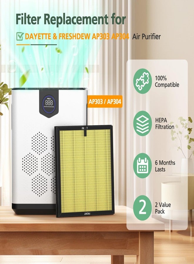 isinlive AP303 AP304 Replacement Filters, Compatible with DAYETTE AP303/304 Air Purifier, and for FRESHDEW AP303 / AP304 Purifier, HEPA Filter with 3 Stage Filtration, 2 Pack (Pet Filter) - Image 2