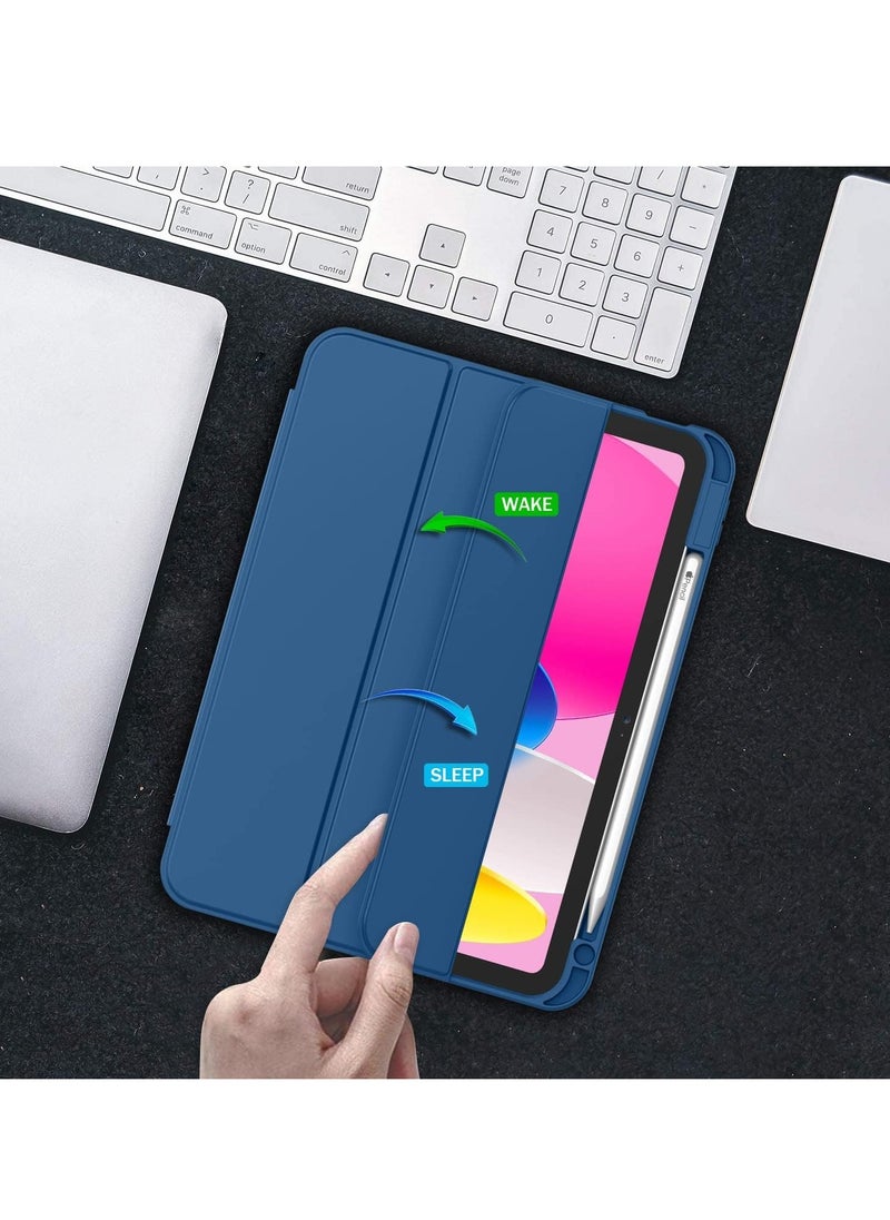 iPad 10th Generation Case (10.9 Inch, 2022) – Smart Case with Pencil Holder, Soft TPU Back, Auto Wake/Sleep Support – Navy Blue