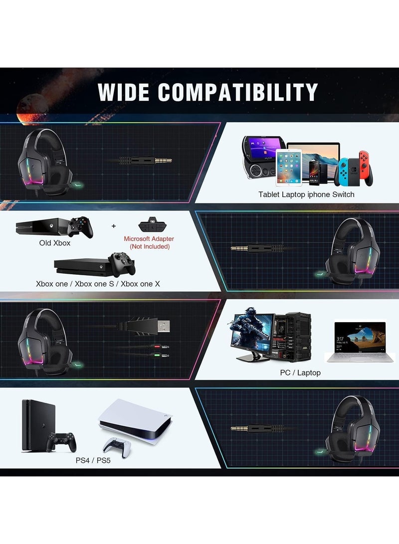 SoulBytes Gaming Headset PS5 Headset PS4 Headset with Microphone Dynamic RGB LED Effect Gamer Headsets for Computer Laptop 3.5mm Wired Stereo Bass Over Ear Mic Gaming Headphones  - Image 4