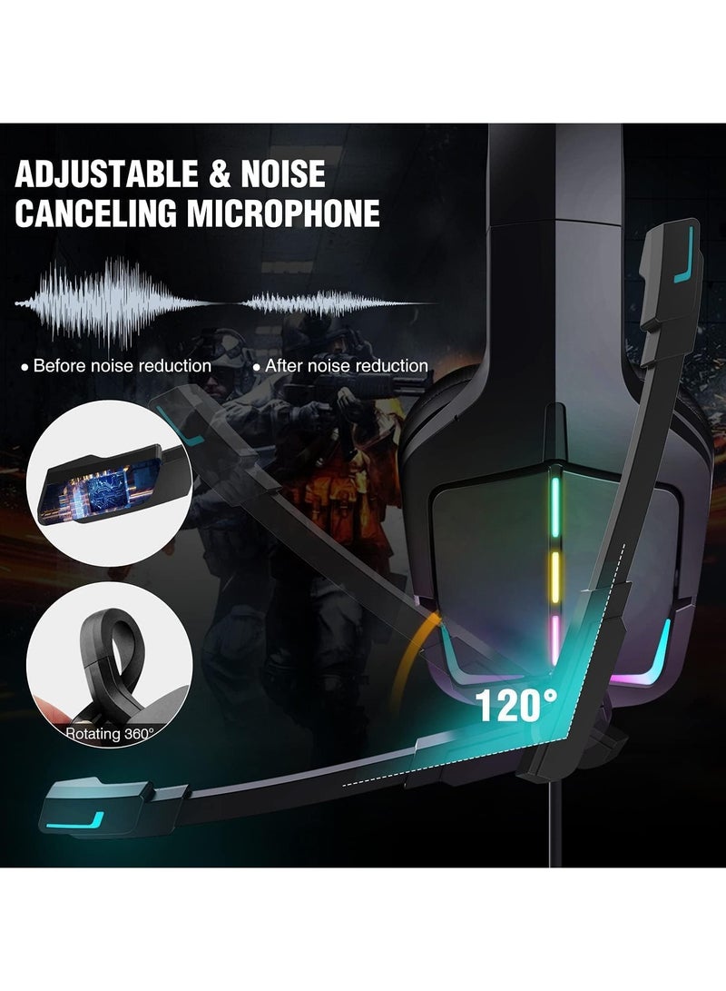 SoulBytes Gaming Headset PS5 Headset PS4 Headset with Microphone Dynamic RGB LED Effect Gamer Headsets for Computer Laptop 3.5mm Wired Stereo Bass Over Ear Mic Gaming Headphones  - Image 3