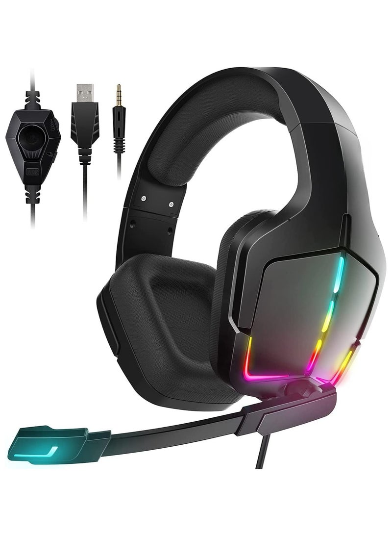 SoulBytes Gaming Headset PS5 Headset PS4 Headset with Microphone Dynamic RGB LED Effect Gamer Headsets for Computer Laptop 3.5mm Wired Stereo Bass Over Ear Mic Gaming Headphones  - Image 1