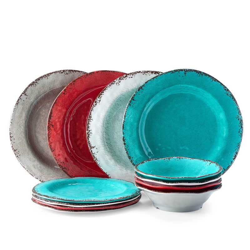 LEHAHA BPA Free Rustic Melamine Plate and Bowl Dinnerware Set Perfect for Indoor Outdoor Dining Party  Camping  12 Piece Unbreakable Dinnerware Set  Service for 4 - Image 3