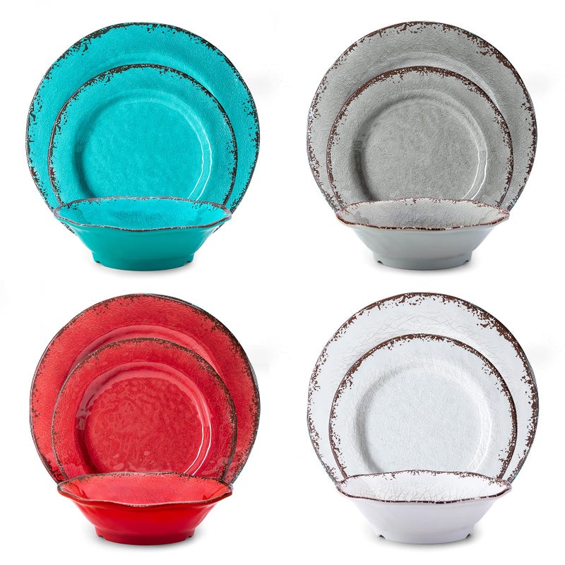 LEHAHA BPA Free Rustic Melamine Plate and Bowl Dinnerware Set Perfect for Indoor Outdoor Dining Party  Camping  12 Piece Unbreakable Dinnerware Set  Service for 4 - Image 2