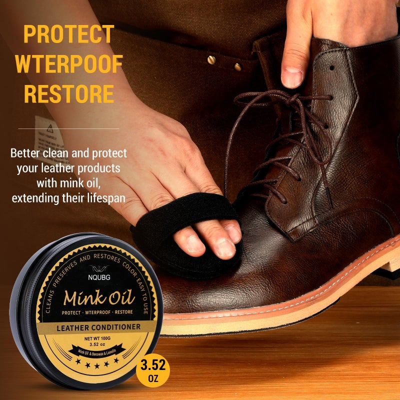 NQUBG Mink Oil for Leather Boots, Boot Leather Care Kit, Leather Shoe Care Kit for Cowboy Boots, Work Boots, Leather Conditioner and Cleaner All-Natural Waterproof Soften and Restore Shoes - Image 2