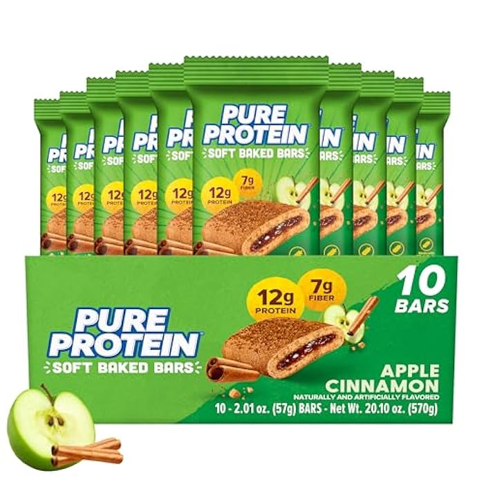 Pure Protein Apple Cinnamon Soft Baked Protein Bars – 12g Protein, 7g Fiber, Whole Grain Breakfast Bars, High Fiber, Individually Wrapped Protein Snacks for On-the-Go – 10 Count - Image 1