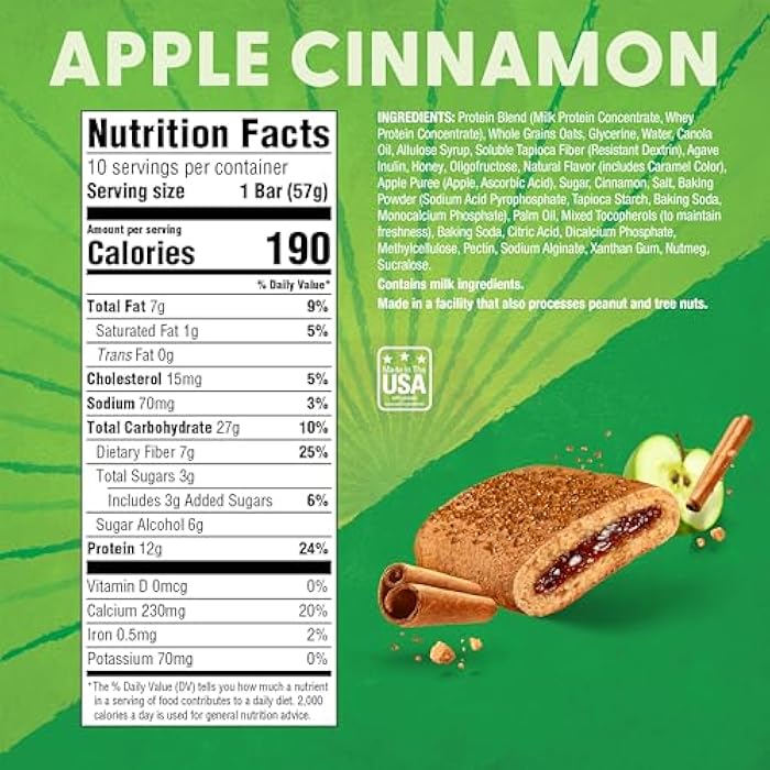 Pure Protein Apple Cinnamon Soft Baked Protein Bars – 12g Protein, 7g Fiber, Whole Grain Breakfast Bars, High Fiber, Individually Wrapped Protein Snacks for On-the-Go – 10 Count - Image 2