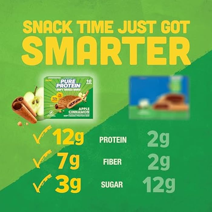 Pure Protein Apple Cinnamon Soft Baked Protein Bars – 12g Protein, 7g Fiber, Whole Grain Breakfast Bars, High Fiber, Individually Wrapped Protein Snacks for On-the-Go – 10 Count - Image 3