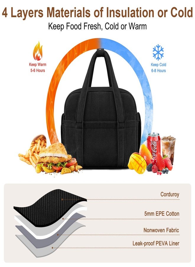 KUBYA Corduroy Lunch Box Lunch Bag for Women Men, Cute Strawberry Small Insulated Reusable Work Leakproof Simple Lunch Boxes Tote Bag Adults Cooler Bag - Image 3