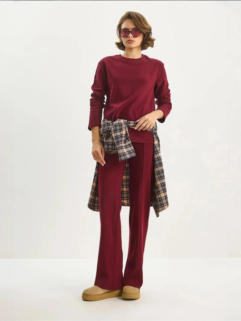 Bianco Lucci Cherry Red LUCCI Ribbed Knitwear Two-Piece Coord Set for Women | Best Price UAE
