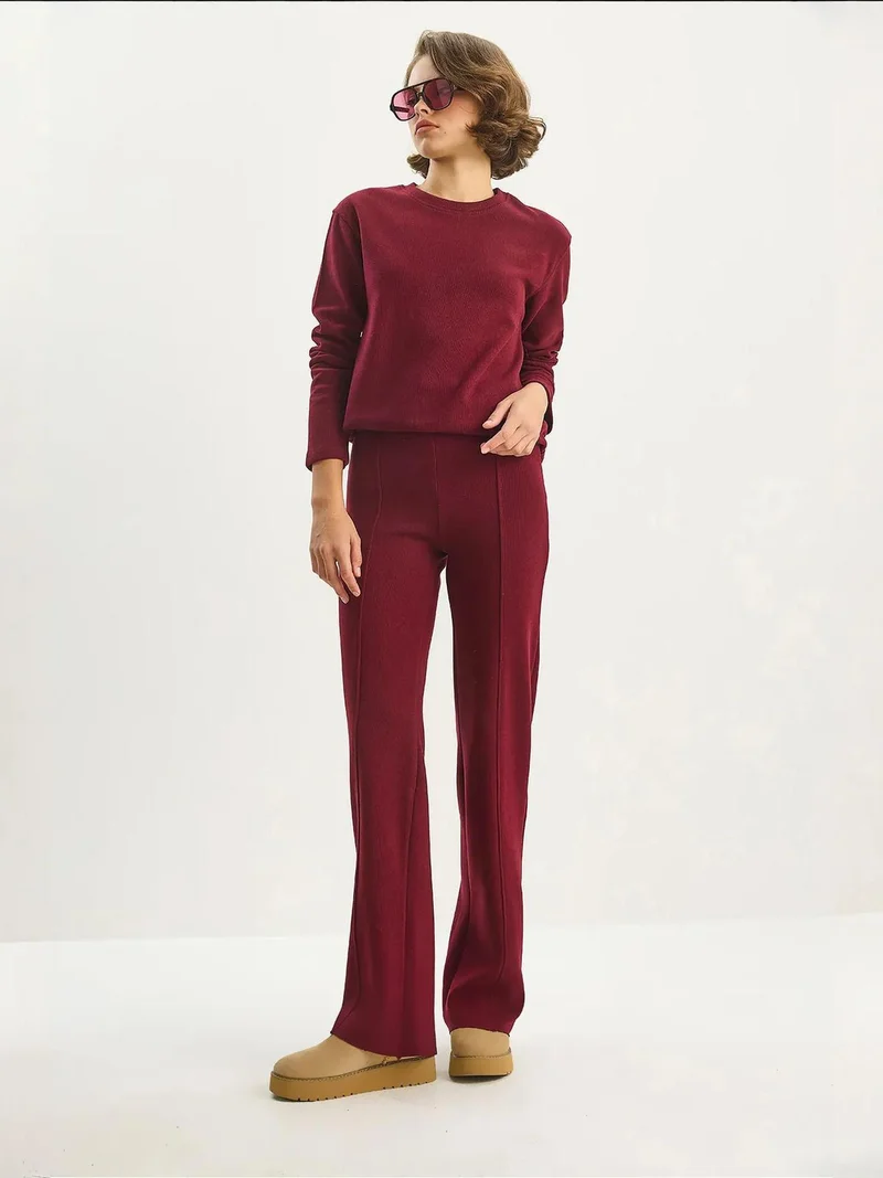 Bianco Lucci Cherry Red LUCCI Ribbed Knitwear Two-Piece Coord Set for Women | Best Price UAE
