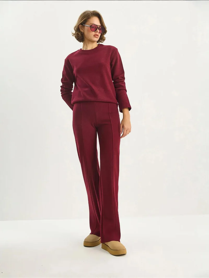Bianco Lucci Cherry Red LUCCI Ribbed Knitwear Two-Piece Coord Set for Women | Best Price UAE