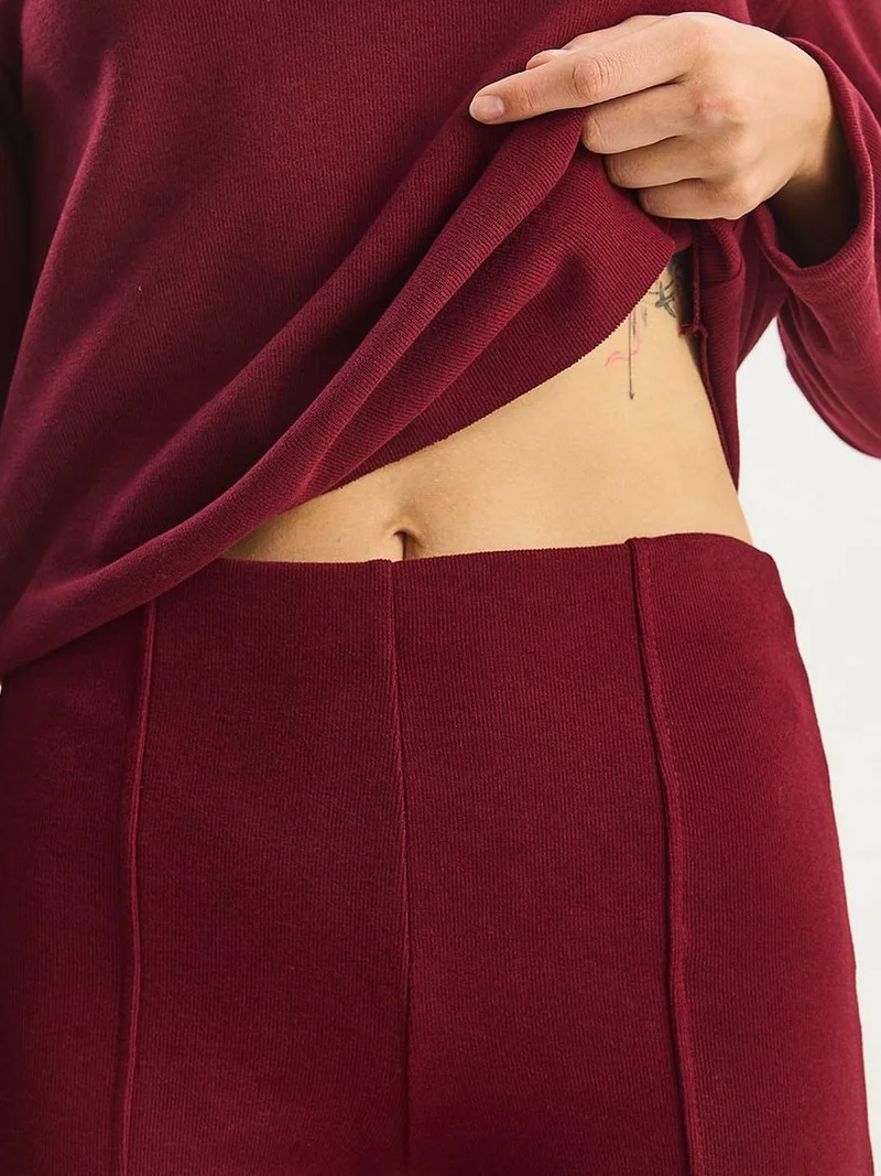 Bianco Lucci Cherry Red LUCCI Ribbed Knitwear Two-Piece Coord Set for Women | Best Price UAE