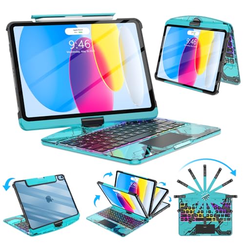 SIBEITU Keyboard Case for iPad A16 11th Gen 11" 2025 & 10th Gen 10.9" 2022, Clear Wireless Keyboard Protective Cover with Multi-Touch Trackpad, 7-Color Backlight & 3-Brightness, 360 Rotatable, Blue - Image 1
