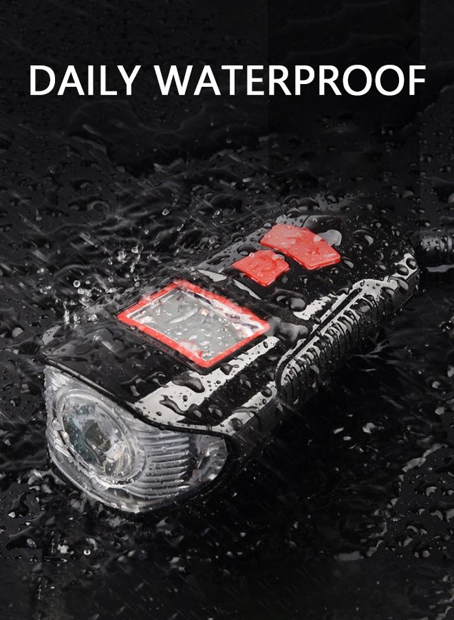 جرويك مجموعة مصابيح الدراجة مع القرن وعداد السرعة، مصباح أمامي LED قابل لإعادة الشحن عبر USB وإضاءة خلفية، مقاومة للماء IPX5، 4 أوضاع إضاءة فائقة السطوع، تناسب جميع الدراجات الجبلية والطرق - Image 5