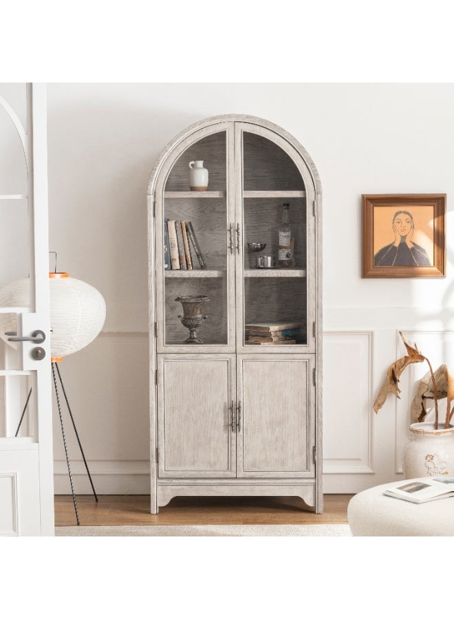 DOOHWAN Solid Wood Arched Storage Cabinet- Natural Wood Veneers& Water Based Paint Finished- Vintage 71 Inch Tall Display Decorative Cabinet for Livingroom, Kitchen, Home Office - Image 1