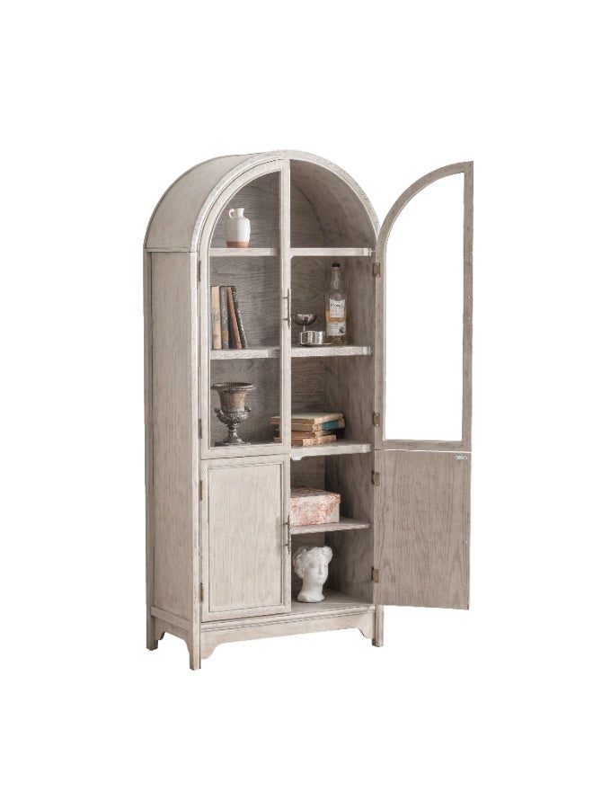 DOOHWAN Solid Wood Arched Storage Cabinet- Natural Wood Veneers& Water Based Paint Finished- Vintage 71 Inch Tall Display Decorative Cabinet for Livingroom, Kitchen, Home Office - Image 2