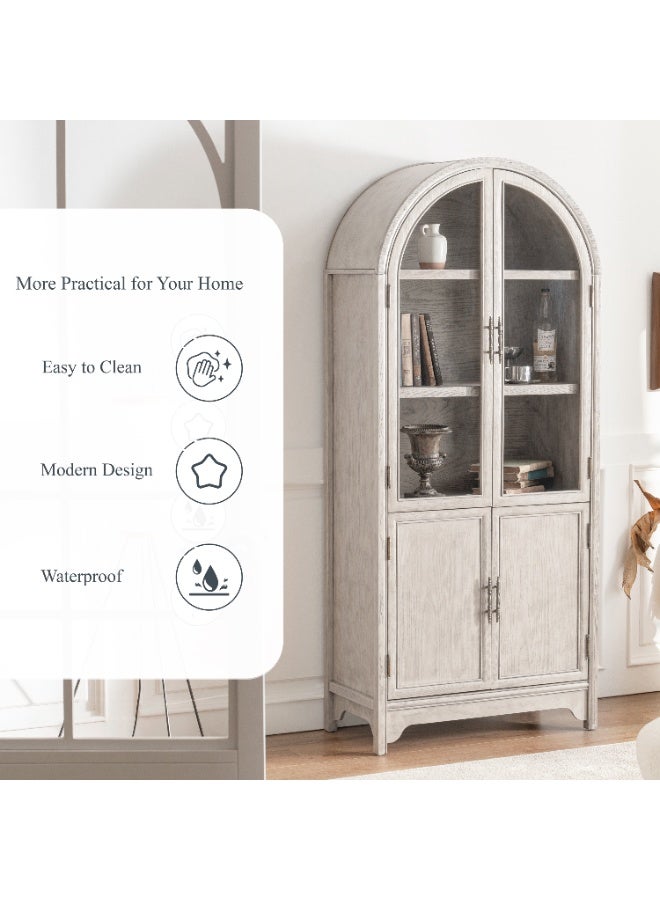 DOOHWAN Solid Wood Arched Storage Cabinet- Natural Wood Veneers& Water Based Paint Finished- Vintage 71 Inch Tall Display Decorative Cabinet for Livingroom, Kitchen, Home Office - Image 4
