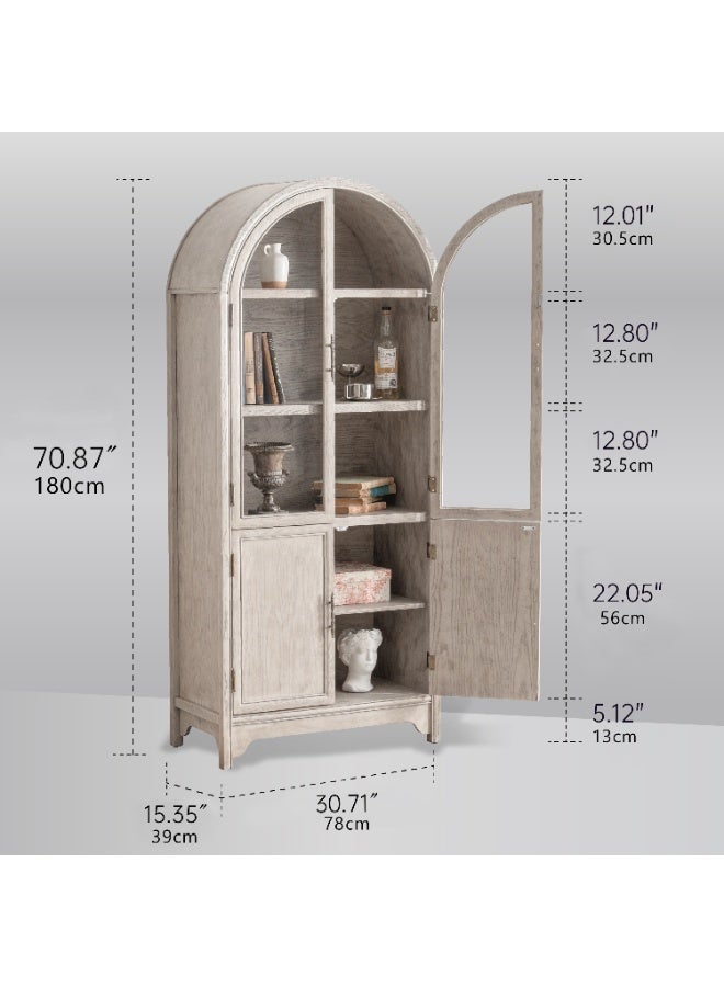 DOOHWAN Solid Wood Arched Storage Cabinet- Natural Wood Veneers& Water Based Paint Finished- Vintage 71 Inch Tall Display Decorative Cabinet for Livingroom, Kitchen, Home Office - Image 5