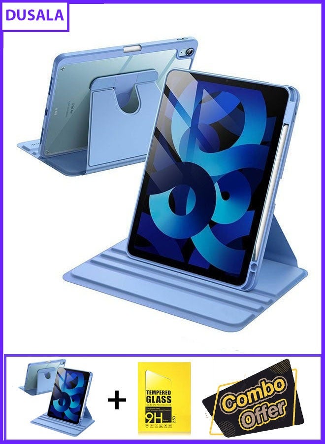 DUSALA 2 in 1 Rotating Case for iPad 10th Generation 10.9 inch (2022) with Pencil Holder,360 Degree Rotation Protective Stand Slim Cover Clear Back, Auto Wake/Sleep iPad 10th With Tempered Glass - Image 1
