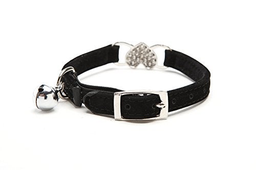 CHUKCHI Heart Bling Cat Collar with Safety Belt and Bell 8-11 Inches (Black) - Image 2