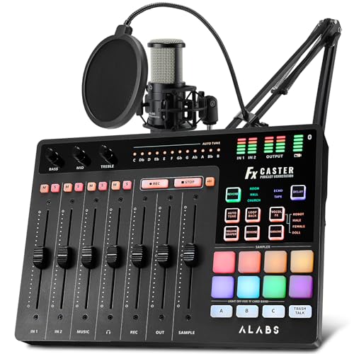 ALABS Fxcaster Podcast Equipment Bundle - All-in-One Podcasting Starter Setup with 7-Channel Soundboard, Audio Interface, and 25mm Diaphragm XLR Microphone for Live Streaming, Recording, and TikTok - Image 1