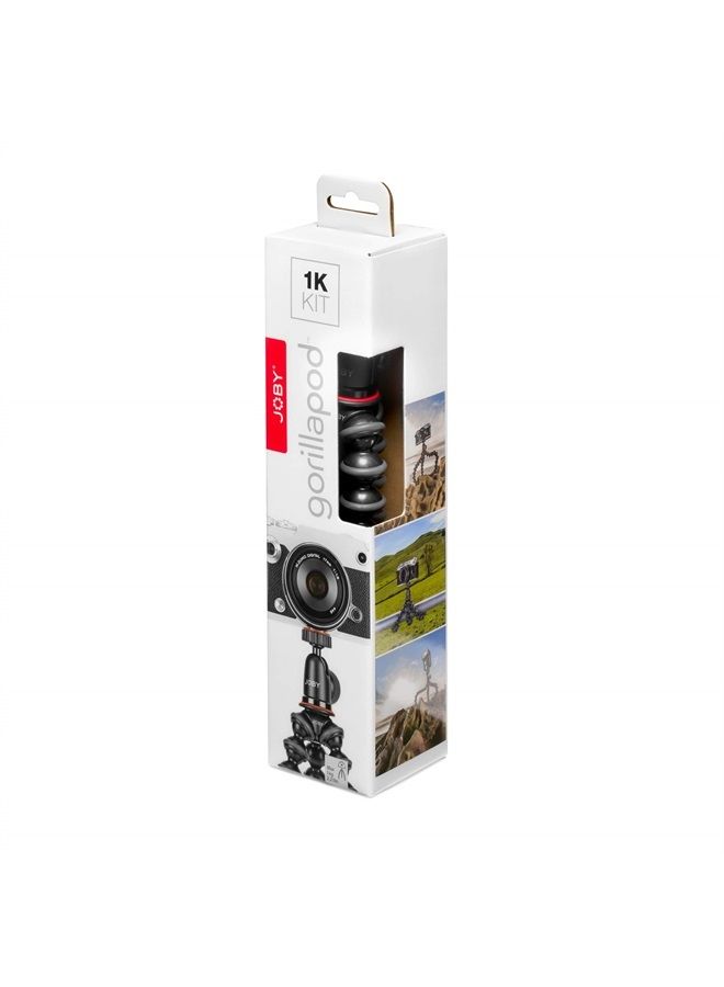 JOBY مجموعة JB01503 GorillaPod 1K. حامل ثلاثي مدمج 1K ورأس كروي 1K لكاميرات مدمجة أو أجهزة تصل إلى 1 كجم (2.2 رطل). أسود/فحم. - Image 3
