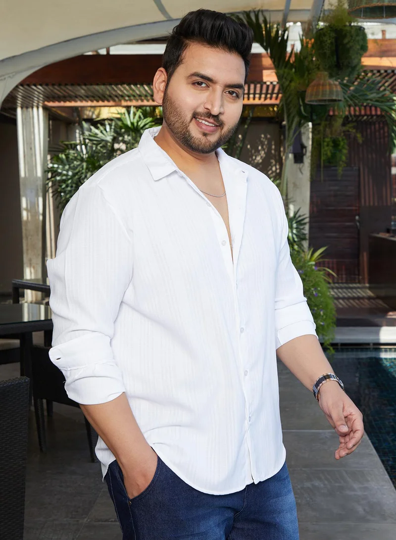 Instafab Plus  Instafab Plus Men's Chalk White Solid Button Shirt For Casual Wear | Spread Collar | Long Cuffed Sleeves | Button Closure | Plus Size Shirt Crafted With Comfort Fit For Everyday Wear for Men | Best Price UAE