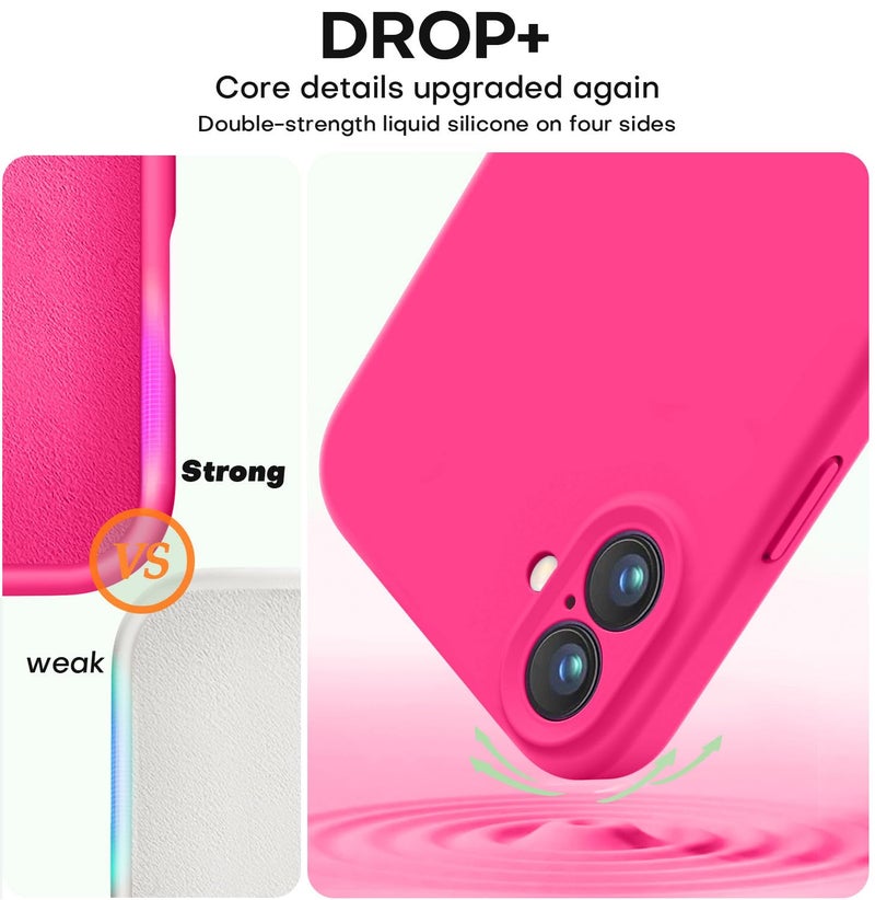 Vooii Compatible with iPhone 16 Case, Liquid Silicone Upgrade [Camera Protection] [Soft Anti-Scratch Microfiber Lining] Shockproof Phone Case for iPhone 16 6.1 inch - Hot Pink - Image 4