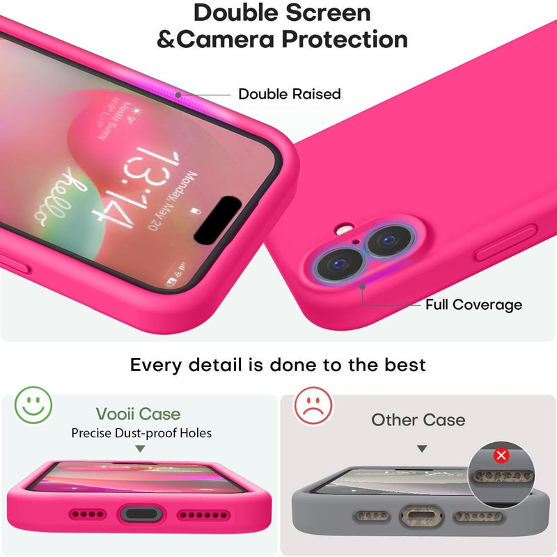 Vooii Compatible with iPhone 16 Case, Liquid Silicone Upgrade [Camera Protection] [Soft Anti-Scratch Microfiber Lining] Shockproof Phone Case for iPhone 16 6.1 inch - Hot Pink - Image 3