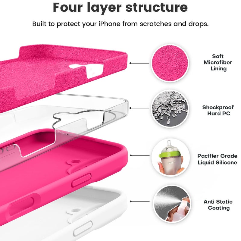 Vooii Compatible with iPhone 16 Case, Liquid Silicone Upgrade [Camera Protection] [Soft Anti-Scratch Microfiber Lining] Shockproof Phone Case for iPhone 16 6.1 inch - Hot Pink - Image 2