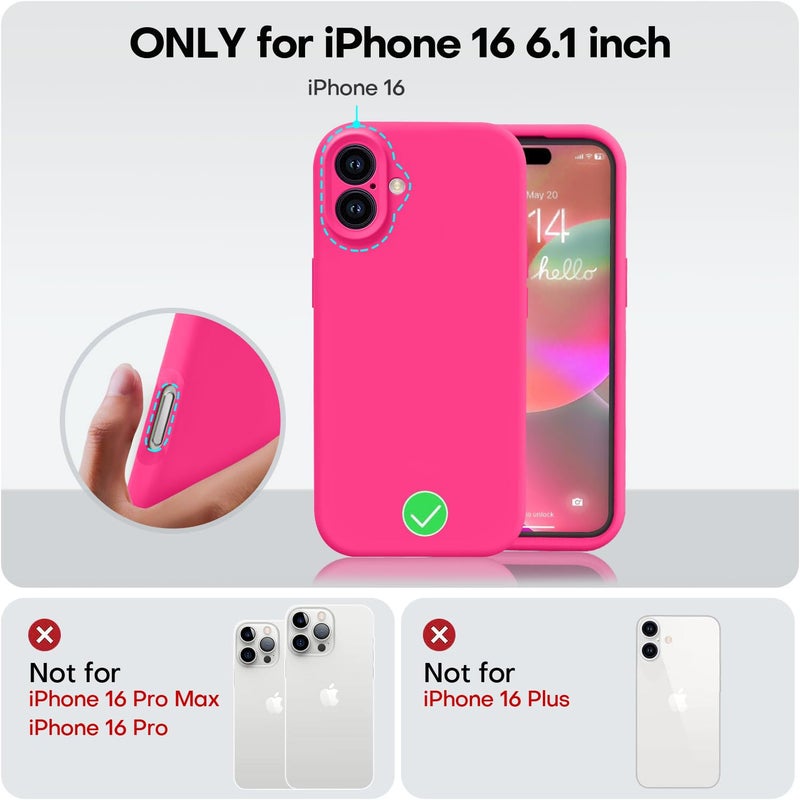 Vooii Compatible with iPhone 16 Case, Liquid Silicone Upgrade [Camera Protection] [Soft Anti-Scratch Microfiber Lining] Shockproof Phone Case for iPhone 16 6.1 inch - Hot Pink - Image 5