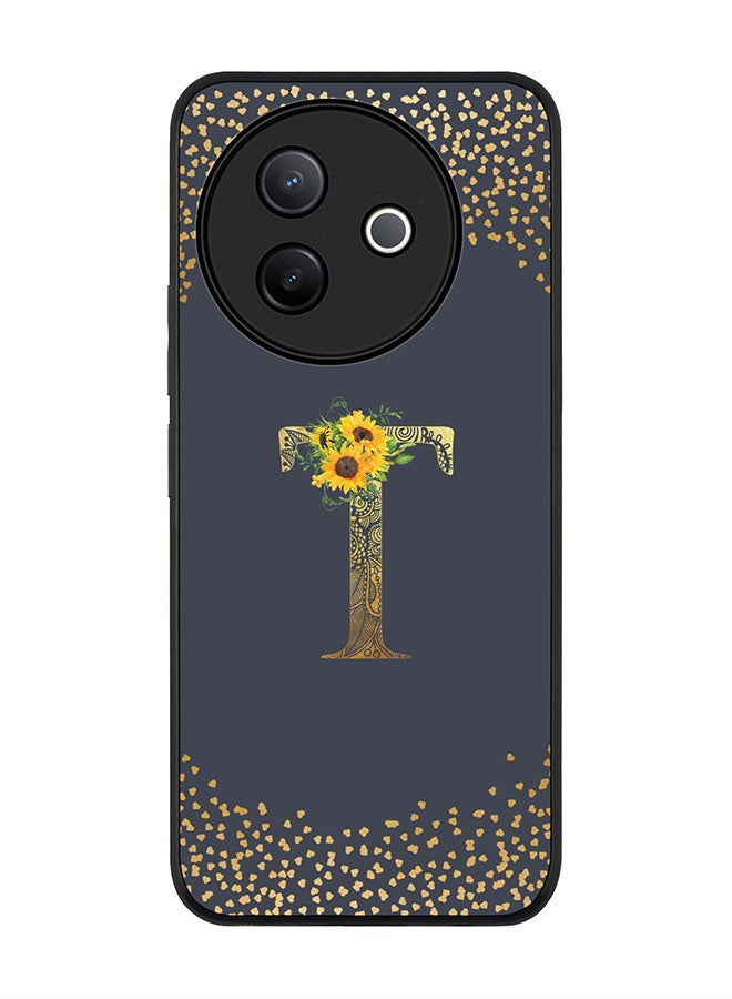 Stylizedd For Vivo Y39 5G / vivo Y300i 5G Case,Slim fit Camera Protection, Shockproof Thin Phone cover  - Custom Floral Monogram - T  (Grey ) - Image 1