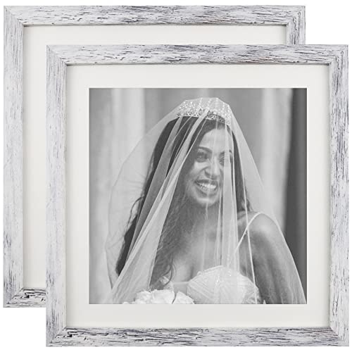 TOFOREVO Picture Frames 10x10 Set of 2 Distressed White Wood Grain Photo Frame for Gallery Wall Mounting or Tabletop Display