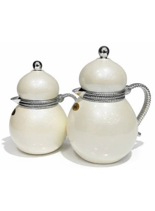 Najib NB6110-B Vacuum Flask 2-Piece Set – 0.5L & 0.7L – Pearl White with Silver Accents - Image 1