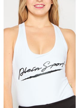 Plein Sport Women Sportswear Fit Sleeveless Training Bodysuit, White  - Image 3