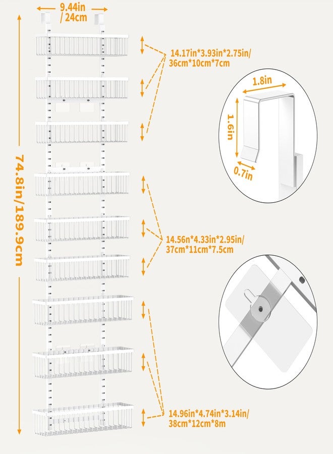 Moforoco منظم مخزن المؤن الأبيض من موفوروكو ذو 9 طبقات يُعلق فوق الباب، لتنظيم وتخزين المؤن، سلة سوداء معلقة على الحائط، رف توابل، أرفف توابل - Image 4