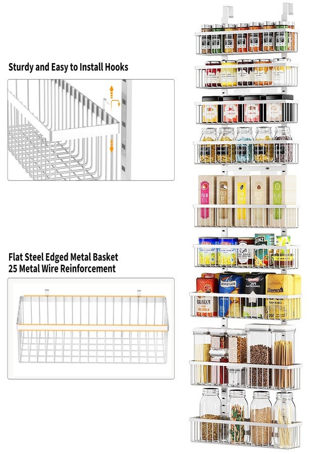 Moforoco منظم مخزن المؤن الأبيض من موفوروكو ذو 9 طبقات يُعلق فوق الباب، لتنظيم وتخزين المؤن، سلة سوداء معلقة على الحائط، رف توابل، أرفف توابل - Image 2