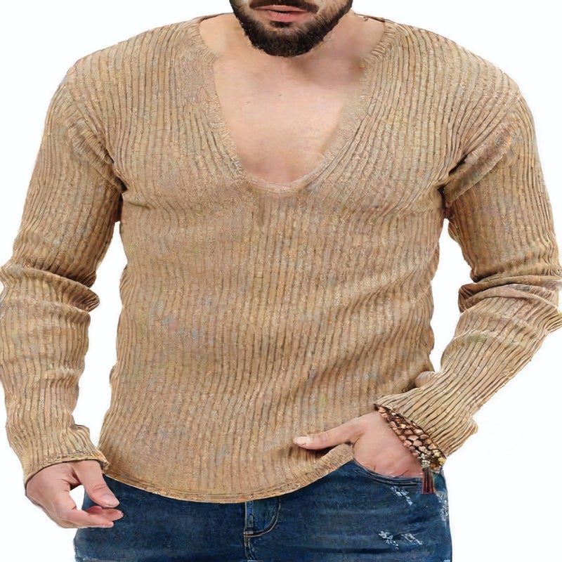 كنزة رجالية محبوكة بأكمام طويلة وياقة على شكل حرف V - Image 2