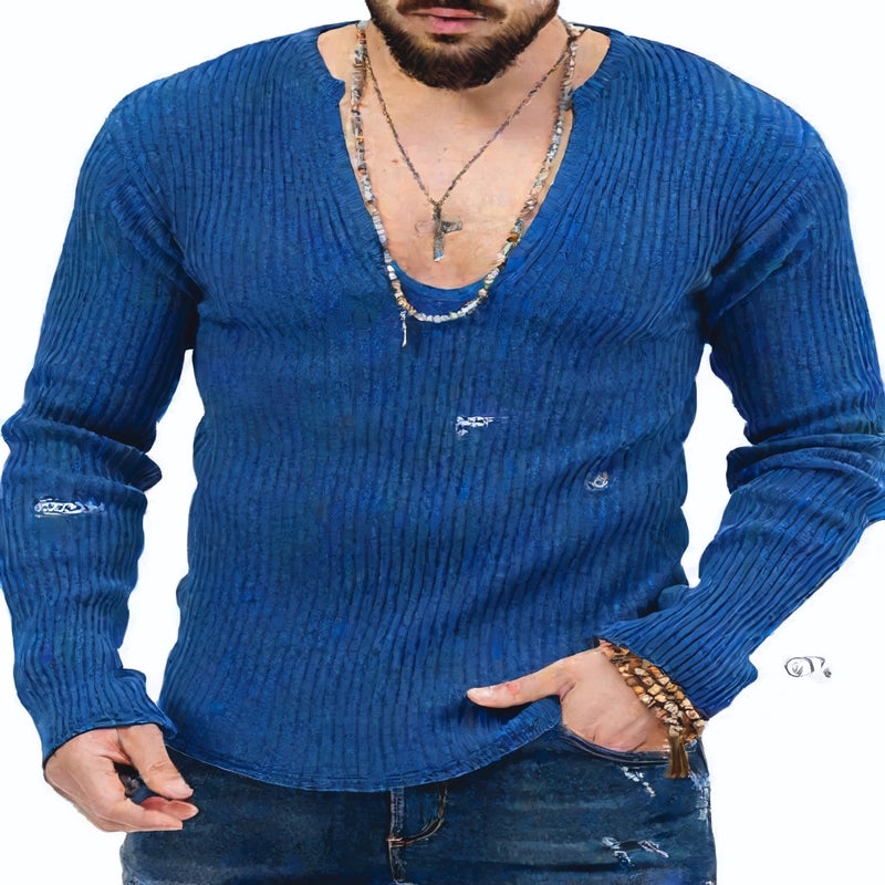 كنزة رجالية محبوكة بأكمام طويلة وياقة على شكل حرف V - Image 3