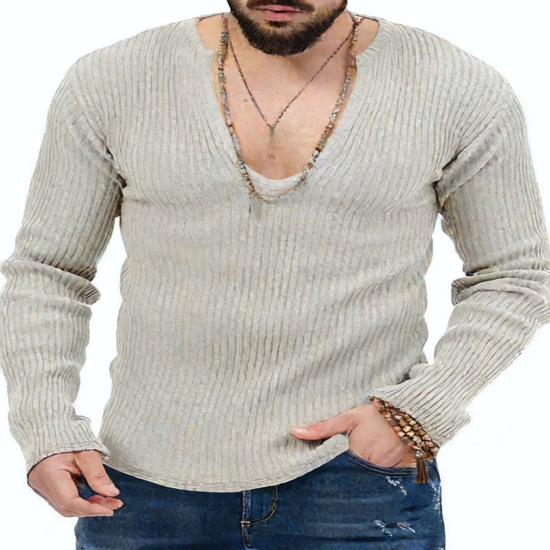 كنزة رجالية محبوكة بأكمام طويلة وياقة على شكل حرف V - Image 4
