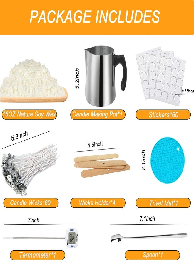 BBAXI مجموعة أدوات صنع الشموع BBAXI، شمع الصويا الطبيعي، أدوات حرفية DIY مع وعاء صب الشموع سعة 32 أونصة، شمع الصويا سعة 16 أونصة، حوامل فتائل خشبية، فتائل الشموع، ملصقات، مقياس حرارة وملعقة للمبتدئين والبالغين - Image 2