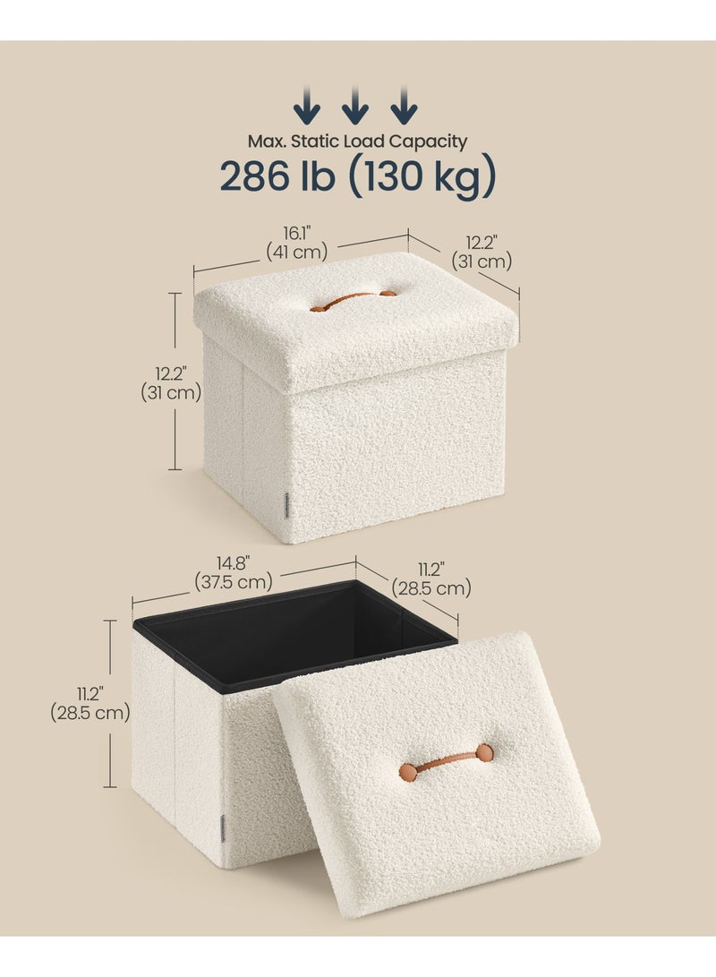 سونمجز مقعد تخزين SONGMICS HOME – عثماني قابل للطي مع تخزين مخفي، 31 × 41 × 31 سم، يتحمل حتى 130 كغ، أبيض كريم - Image 3