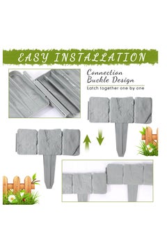 Excefore Garden Edging Border, 25 Pcs Garden Landscape Edging Borders, Plastic Garden Fence Edging, Interlocking Landscaping Edging, Imitation Stone Effect Grey Fence, for DIY Outdoor Patio Balcony Yard  - Image 2
