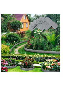 Excefore Garden Edging Border, 25 Pcs Garden Landscape Edging Borders, Plastic Garden Fence Edging, Interlocking Landscaping Edging, Imitation Stone Effect Grey Fence, for DIY Outdoor Patio Balcony Yard  - Image 5